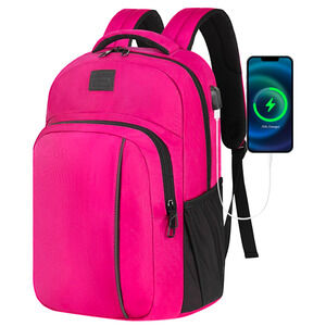 Large Hot Pink Laptop Travel Backpack with USB Port
